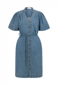162. SS26-DRESS2005-1 - HONOR DRESS - MID WASH DENIM-FRONT