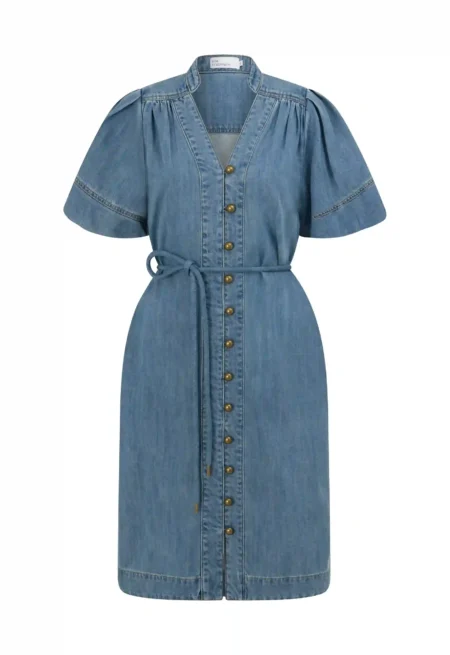 162. SS26-DRESS2005-1 - HONOR DRESS - MID WASH DENIM-FRONT