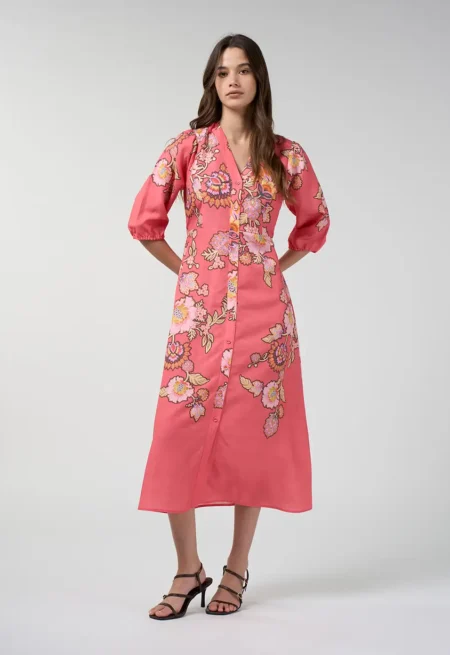 Loobies-Story-LS3349 Mirissa Shirt Dress Coral Multi-fr